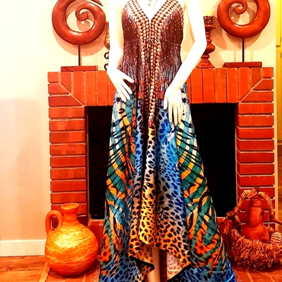 JSquad by MANISH VAID-Silky Poly Emb. Hi-Lo Flowy Dress-OS - Picture 4 of 10